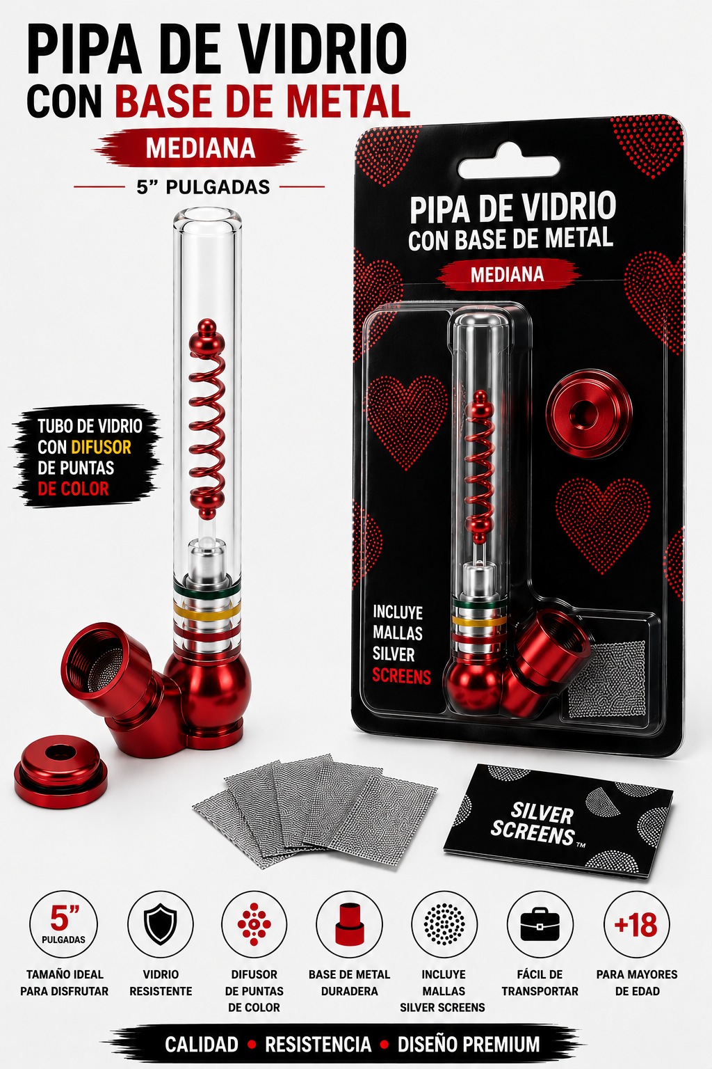 Pipas de metal y vidrio mediana de 5” con ball bullet set 2pcs