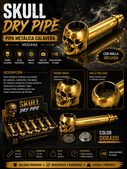 Pipas metalicas diseño de Calavera Mediana