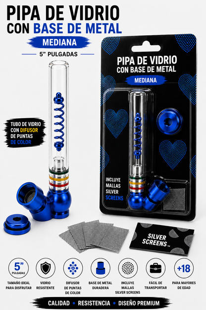 Pipas de metal y vidrio mediana de 5” con ball bullet set 2pcs