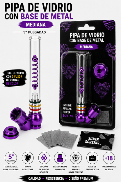 Pipas de metal y vidrio mediana de 5” con ball bullet set 2pcs