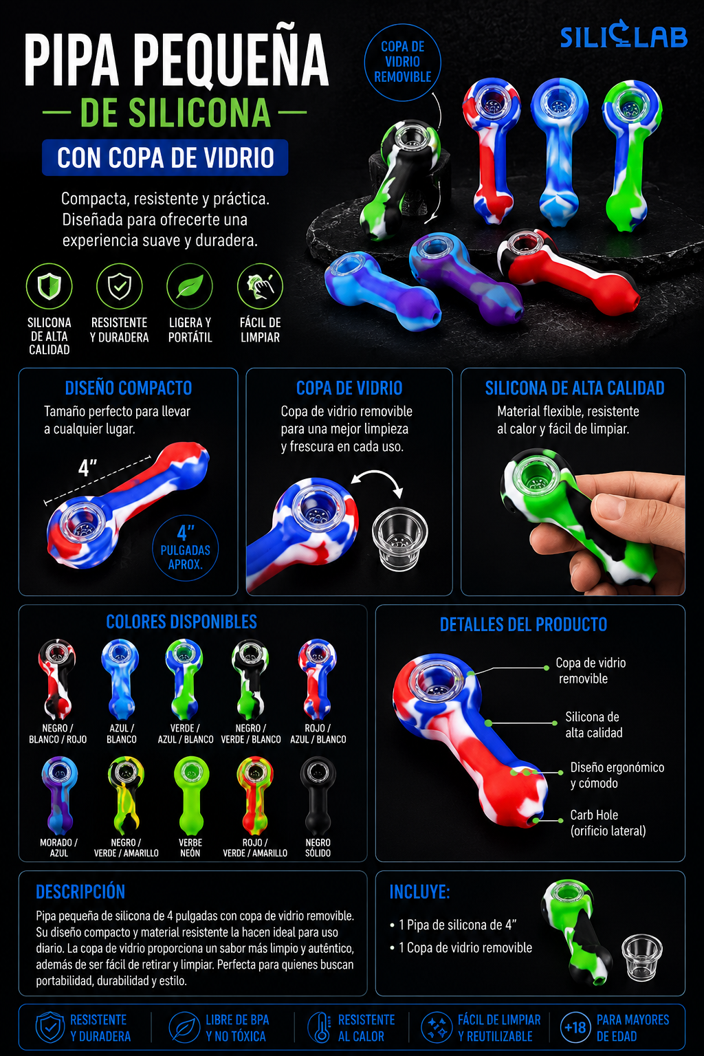 Pipas Silicon pequeña copa de vidrio 4”