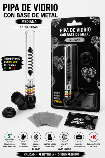 Pipas de metal y vidrio mediana de 5” con ball bullet set 2pcs