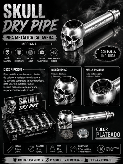 Pipas metalicas diseño de Calavera Mediana