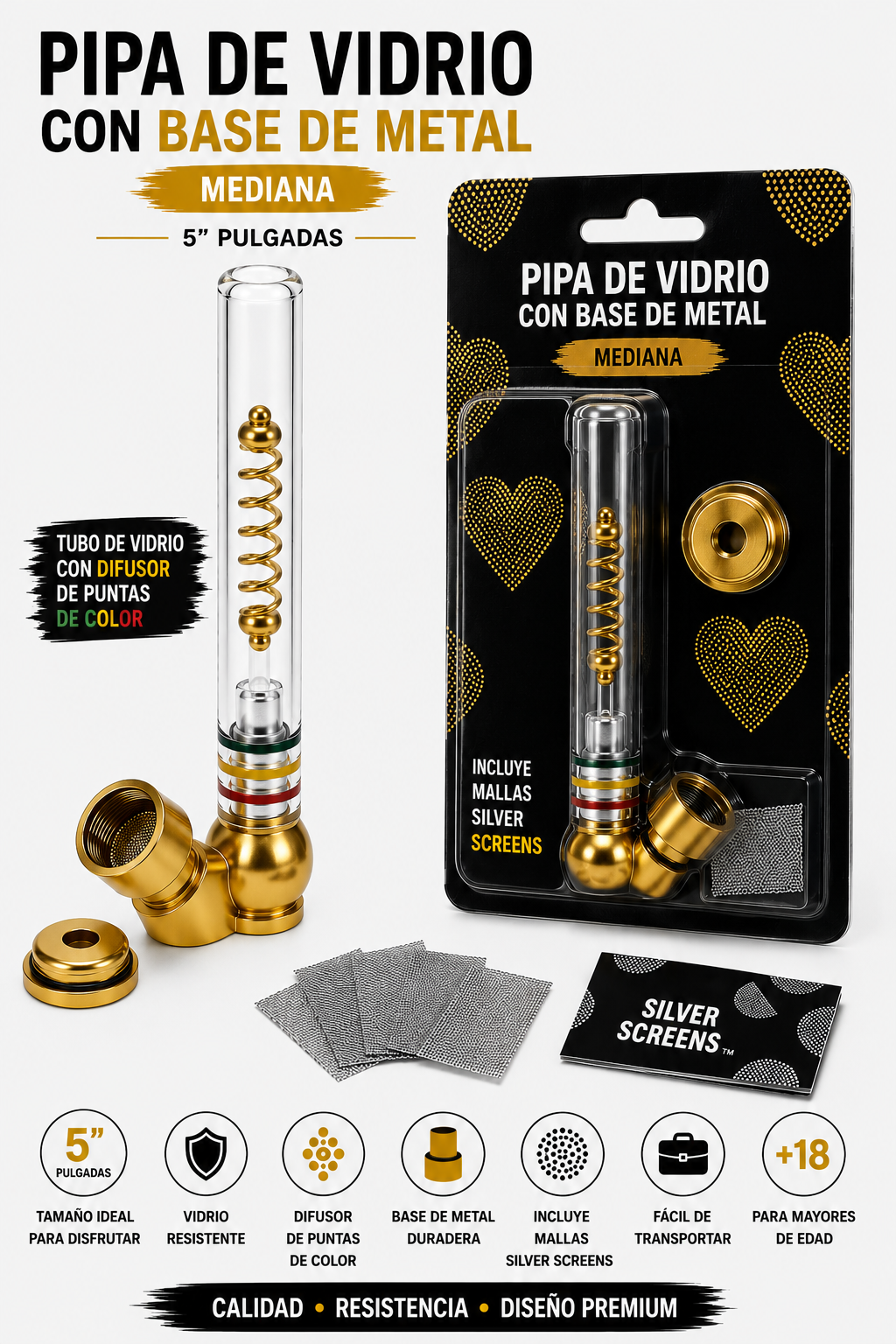 Pipas de metal y vidrio mediana de 5” con ball bullet set 2pcs
