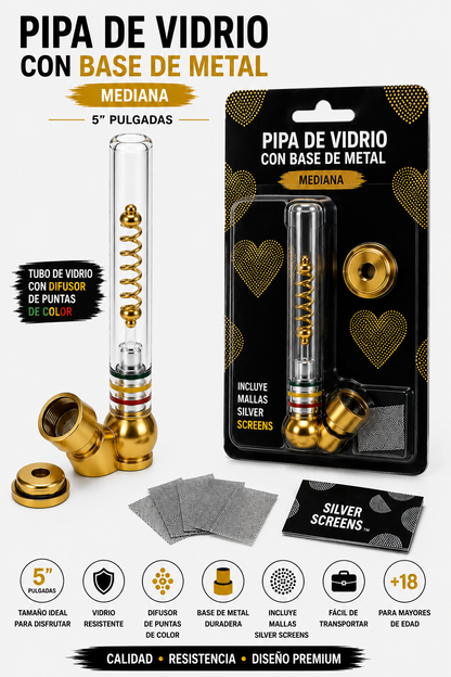 Pipas de metal y vidrio mediana de 5” con ball bullet set 2pcs