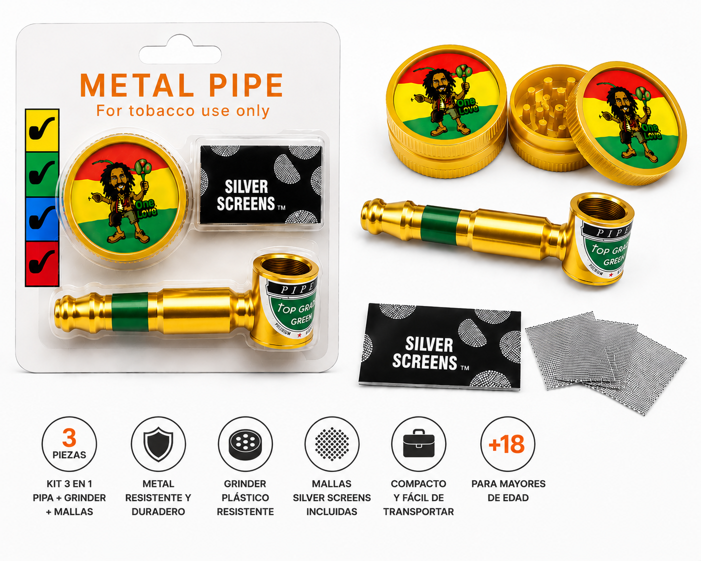 Pipas metalicas pequeñas kit 3pcs