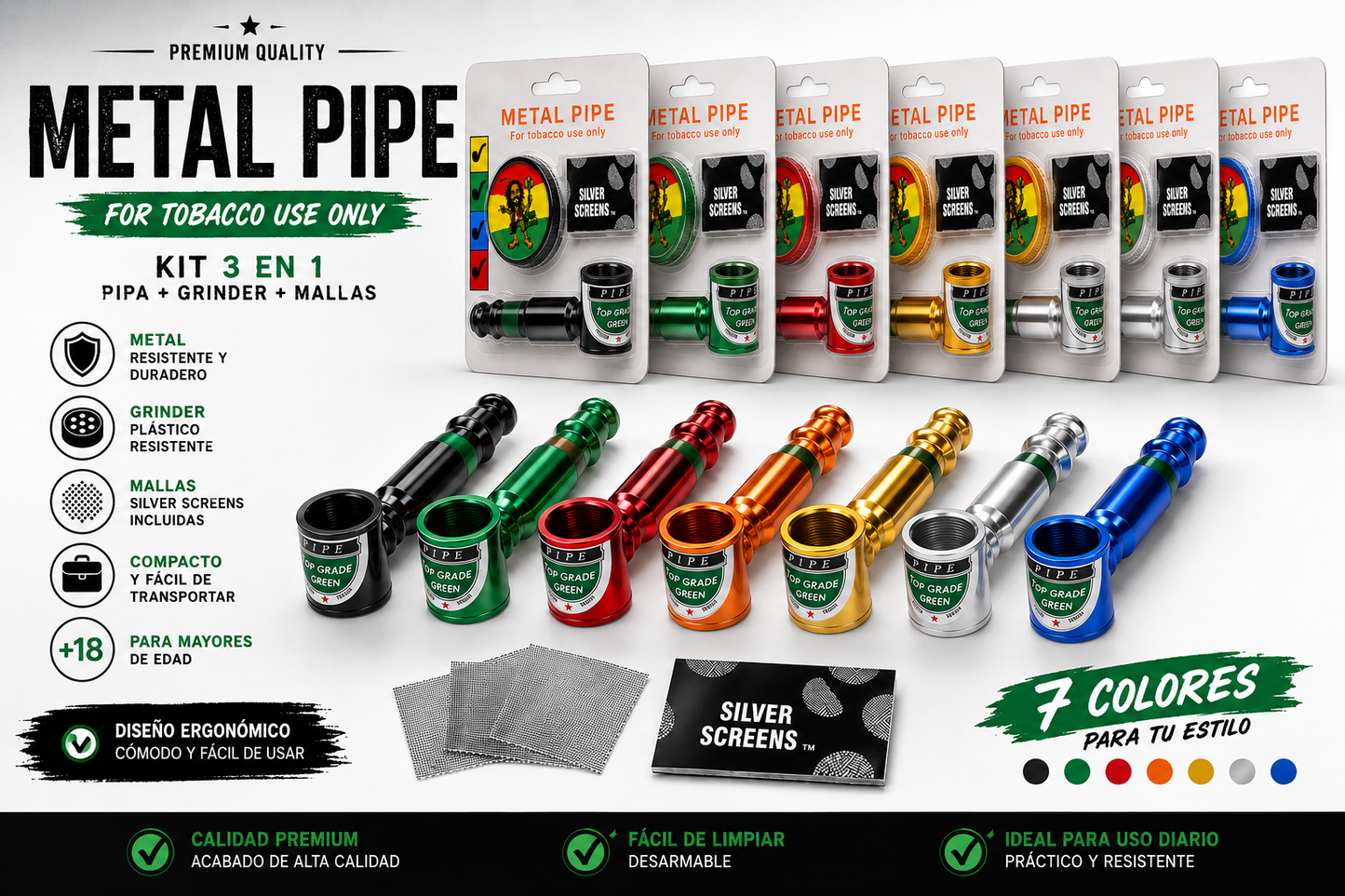 Pipas metalicas pequeñas kit 3pcs